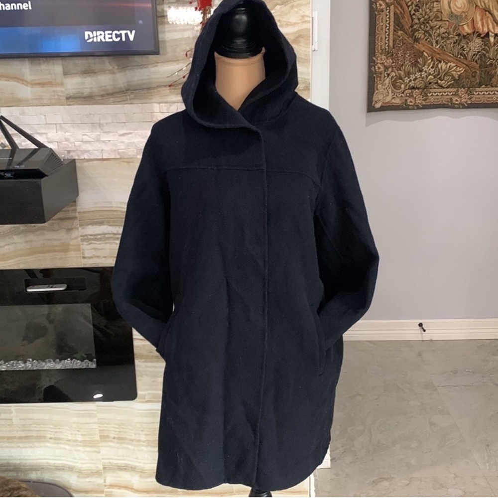 Zara Unisex Black Hooded Coat. Size XL